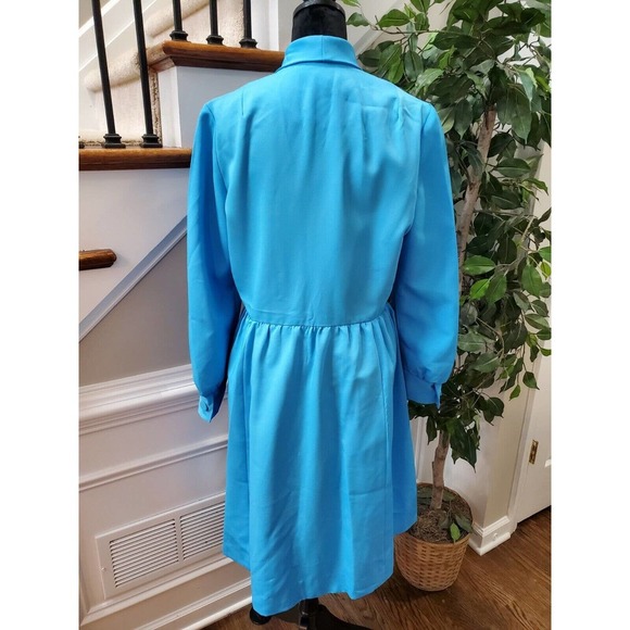 VTG Misscontinental Blue Polyester Long Sleeve Buttons Front Knee Length Dress - Picture 7 of 12